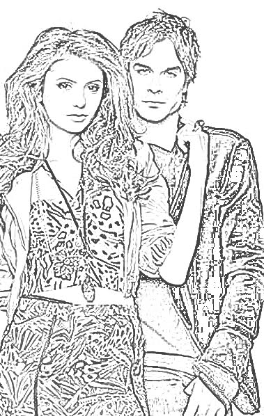 Online coloring book: Coloring page Elena and Damon